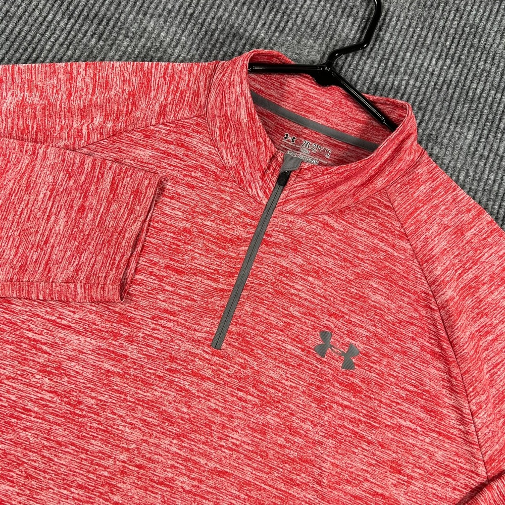 Under Armour Pullover Shirt Mens 2XL Red Long Sleeve HeatGear Athletic 1/4 Zip